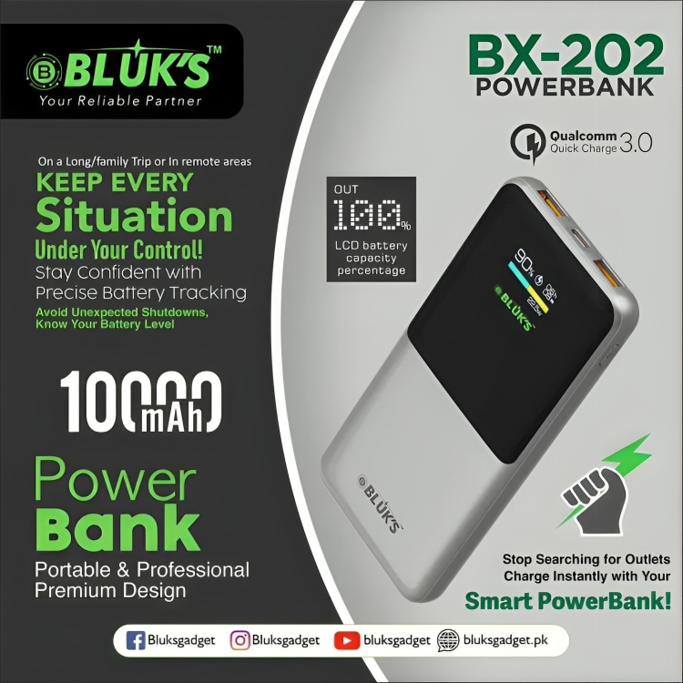 BX-202 Power Bank 10000mAh 3 Port Fast Charging Black AS Electro