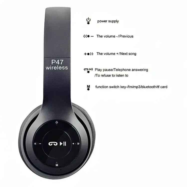 P47 Bluetooth Headset Stereo Bass Black AS Electro