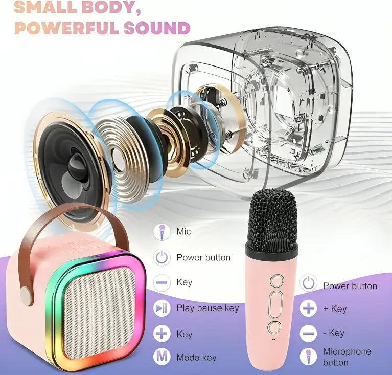 Portable Bluetooth 5.3 LED Speaker 2000mAh Pink Blue AS Electro