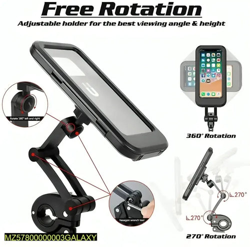 360 Rotation Bike Phone Holder Waterproof Mount Black AS Electro